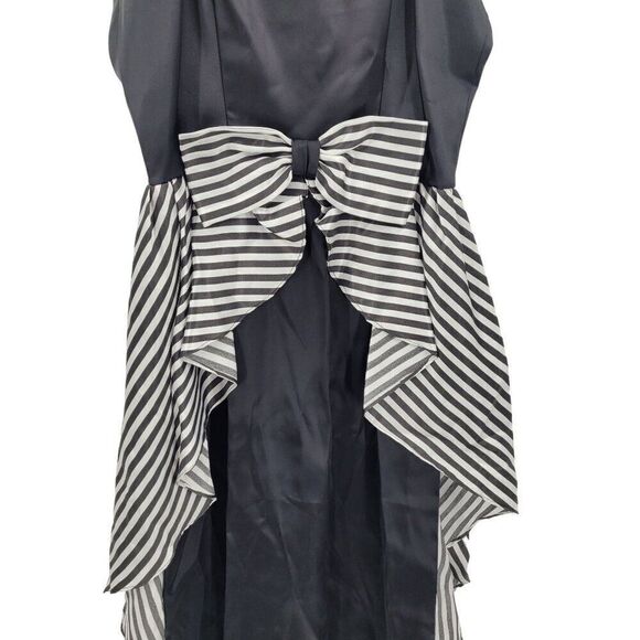 Vtg Gown Maxi Dress XS Black Striped Bow Overlay Tail Beetlejuice Tuxedo USA - Picture 5 of 11